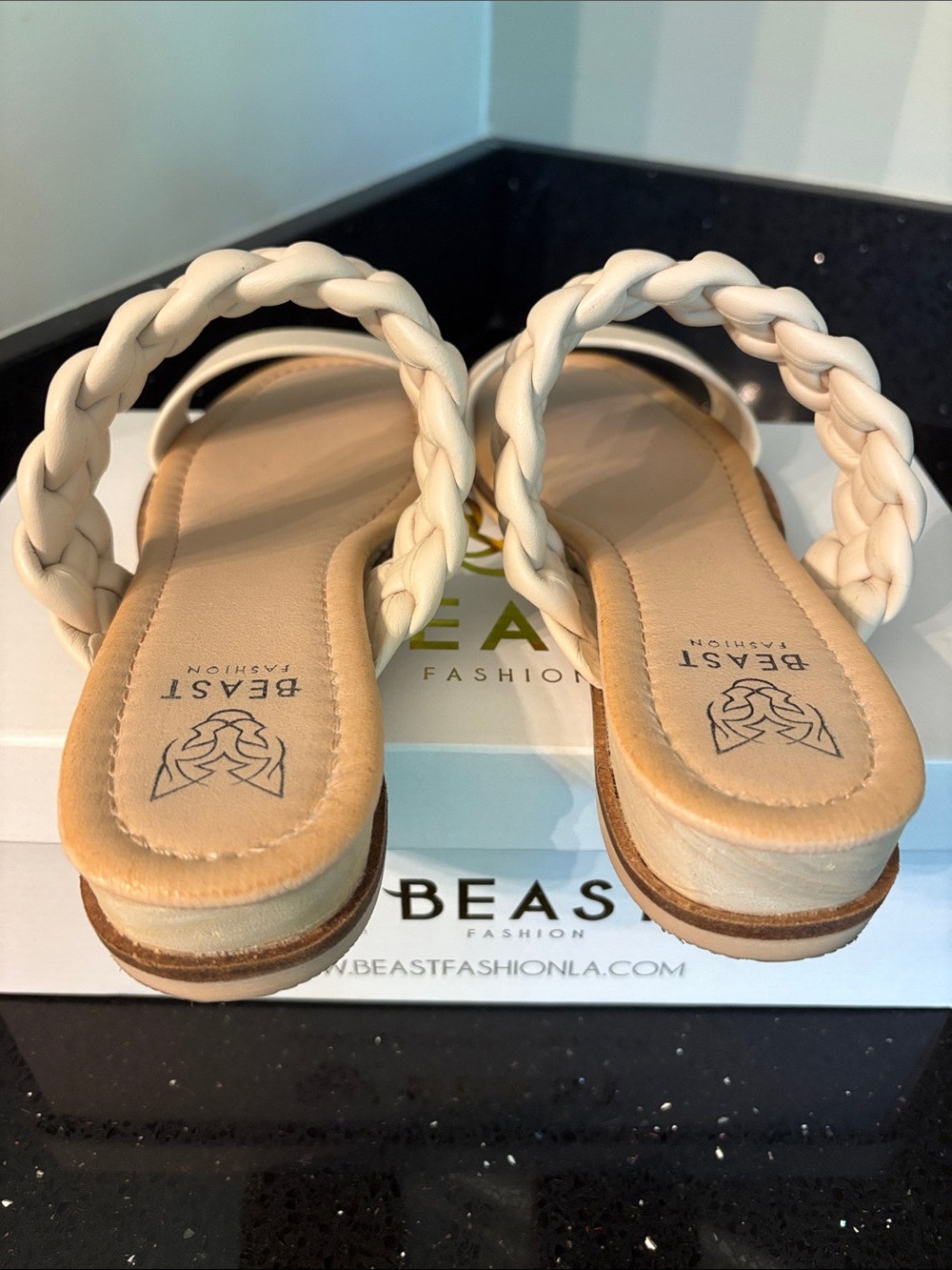 Beast Fashion Braided & Smooth Strap Slide Sandals Cream BOHO Beach Vacation - Picture 7 of 16